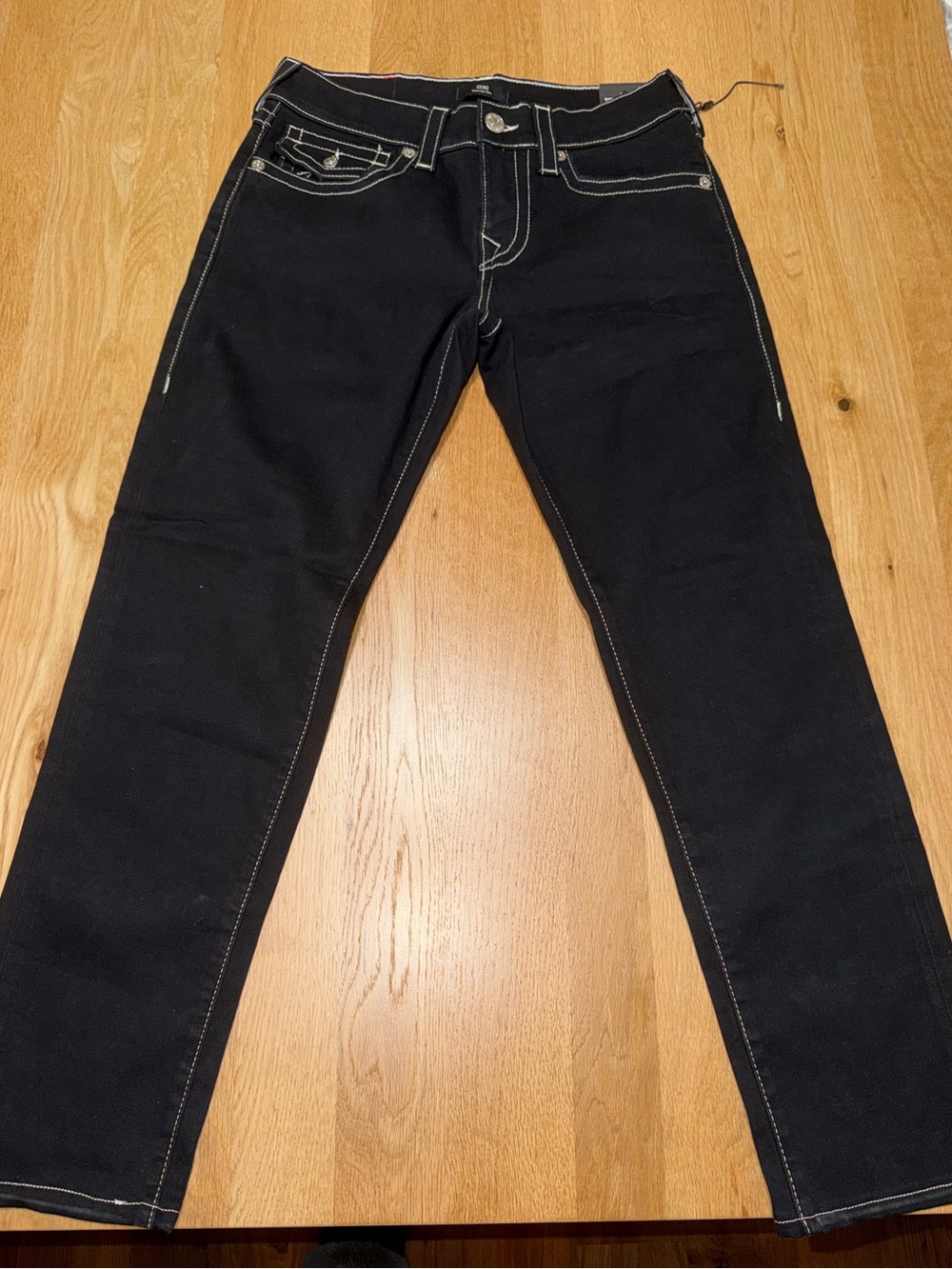 True Religion Black Skinny Jeans with Contrast Stitching